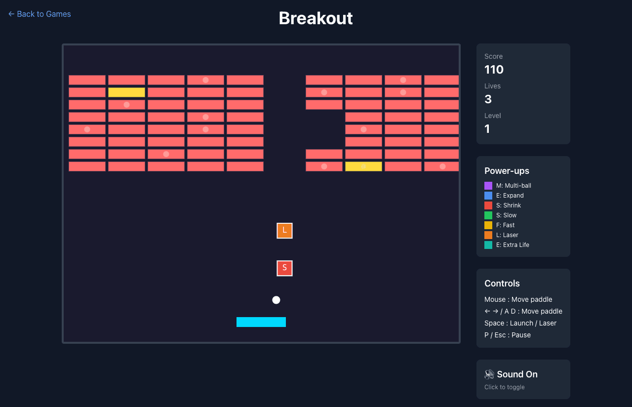 Breakout game screenshot