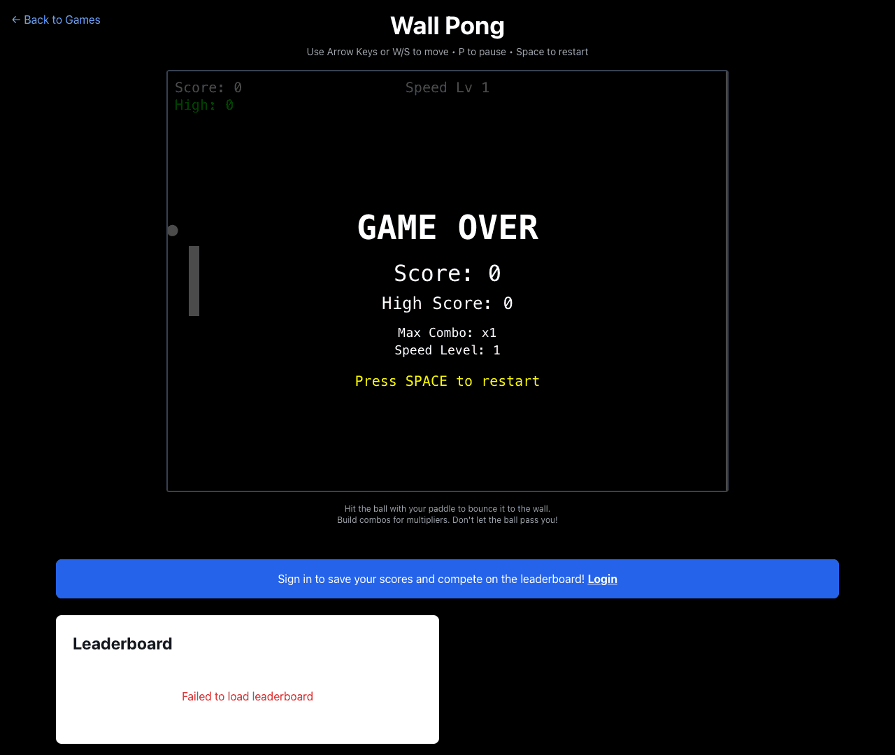 Wall-Pong game screenshot
